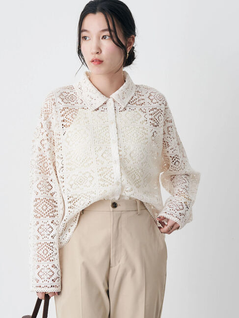 earth music&ecology「ショート丈レースシャツ」|シャツ・ブラウス|オフホワイト
