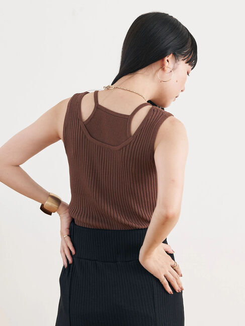 earth music&ecology「リサイクルポリエステルブレンドニットタンクトップ」|その他|モカ