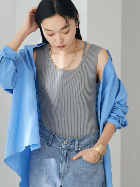 earth music&ecology「リサイクルポリエステルブレンドニットタンクトップ」|その他|ブルーグレー