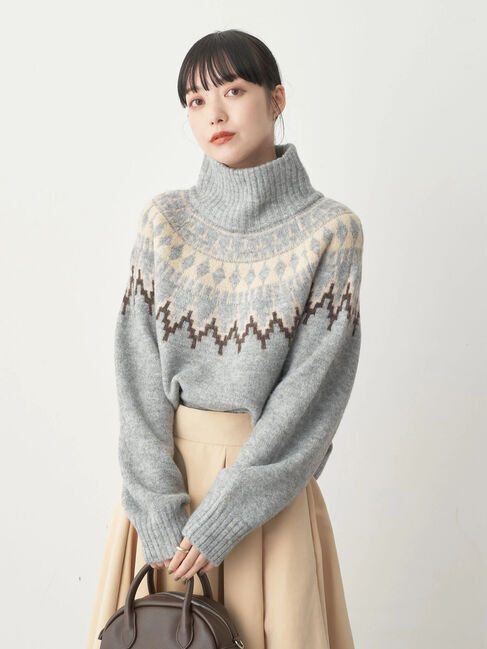 earth music&ecology「ノルディックショートニットプルオーバー」|ニット・セーター|杢グレー