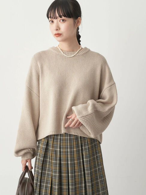 earth music&ecology「ミドルゲージクルーニット」|ニット・セーター|ライトベージュ