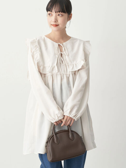 earth music&ecology「ビッグカラーミニ丈ワンピース」|ワンピース|オフホワイト