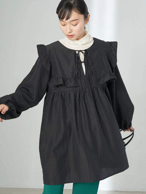 earth music&ecology「ビッグカラーミニ丈ワンピース」|ワンピース|ブラック