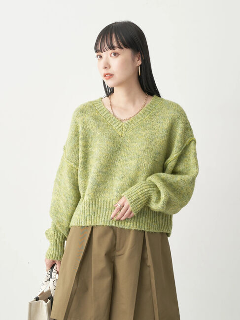 earth music&ecology「ヘアリーVネックショートニット」|ニット・セーター|