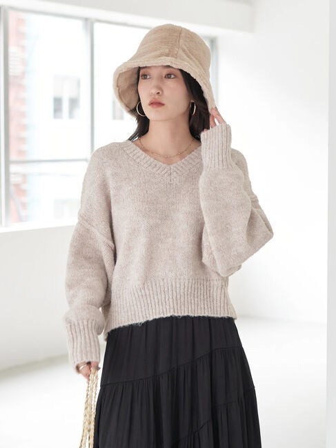 earth music&ecology「ヘアリーVネックショートニット」|ニット・セーター|