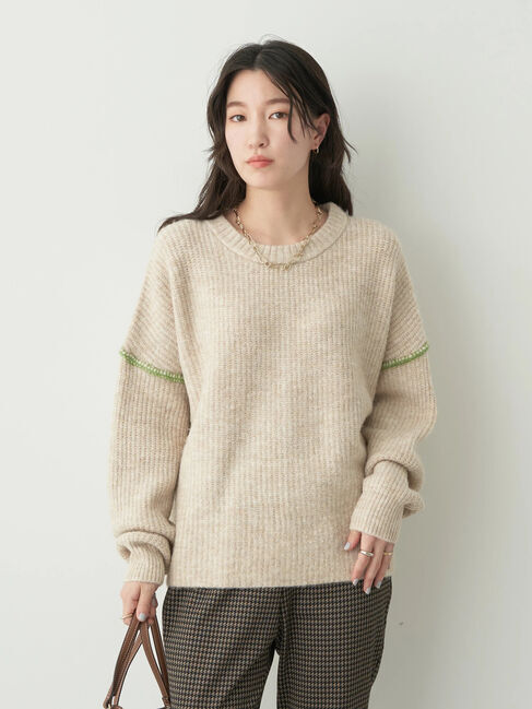 earth music&ecology「配色ステッチニットプルオーバー」|ニット・セーター|