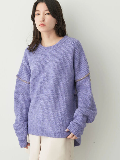 earth music&ecology「配色ステッチニットプルオーバー」|ニット・セーター|パープル