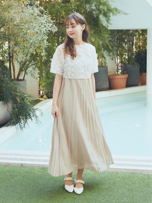 earth music&ecology「SET2点　オーガンジー刺繍+プリーツワンピース」|ワンピース|