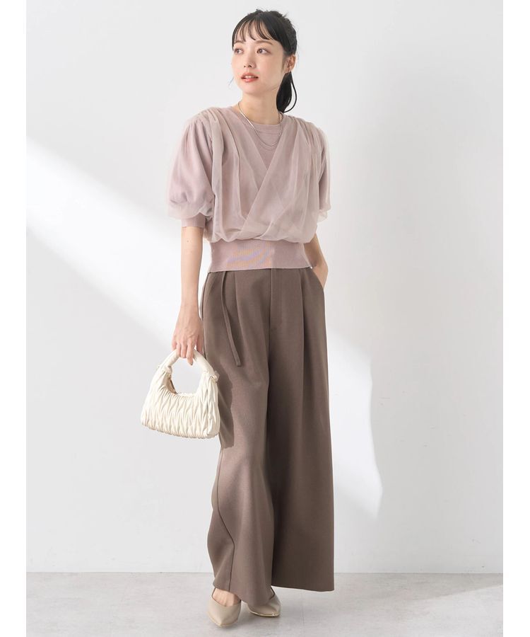 earth music&ecology「チュールドッキング半袖ニットプルオーバー」|ニット・セーター|