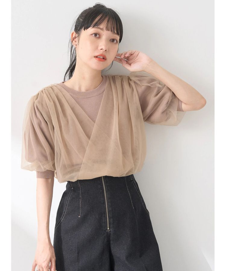 earth music&ecology「チュールドッキング半袖ニットプルオーバー」|ニット・セーター|