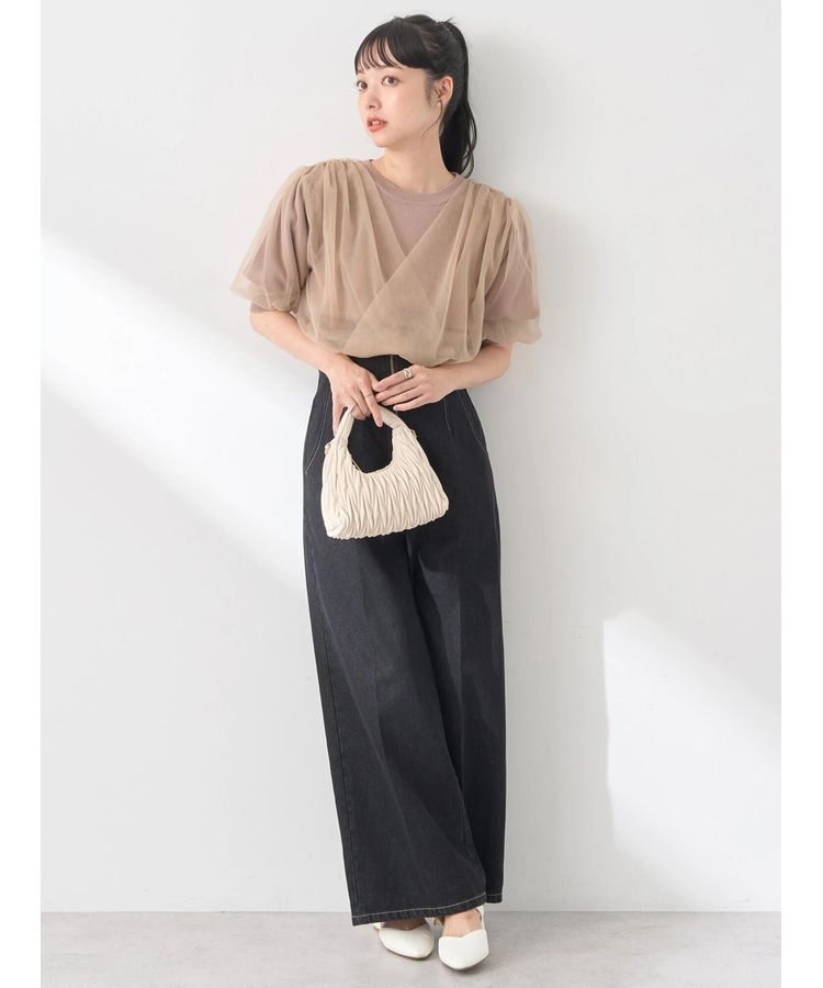 earth music&ecology「チュールドッキング半袖ニットプルオーバー」|ニット・セーター|