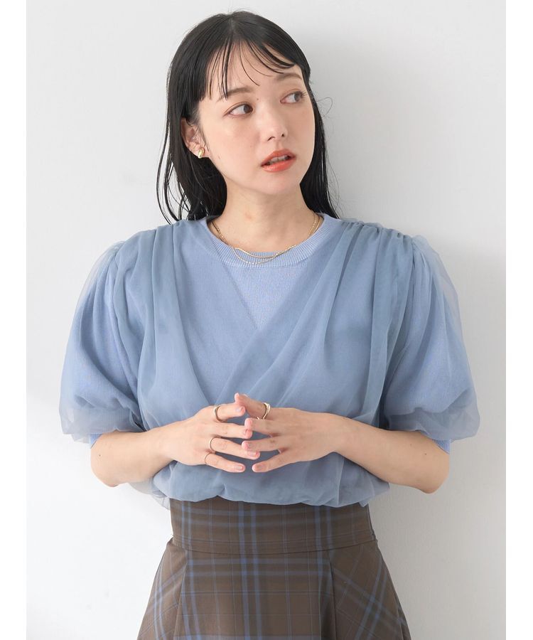 earth music&ecology「チュールドッキング半袖ニットプルオーバー」|ニット・セーター|