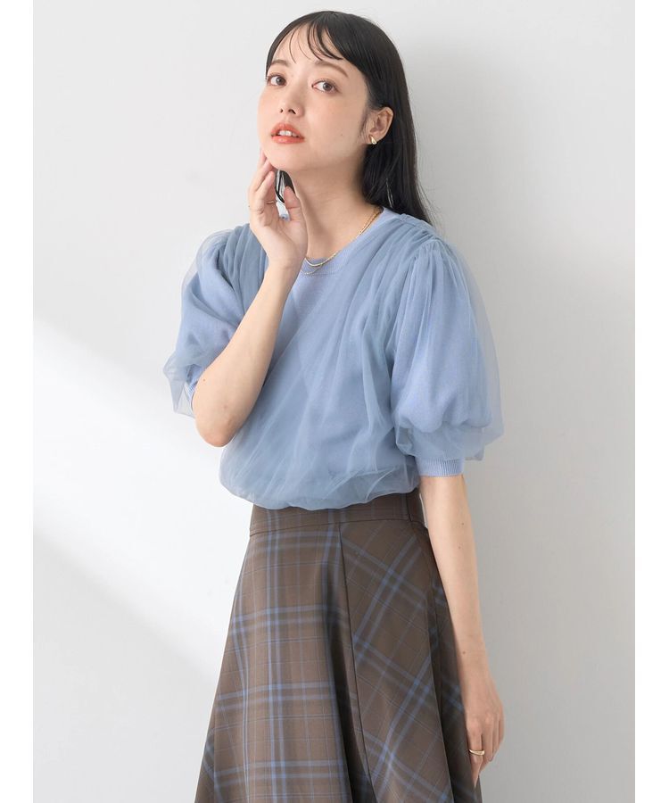 earth music&ecology「チュールドッキング半袖ニットプルオーバー」|ニット・セーター|