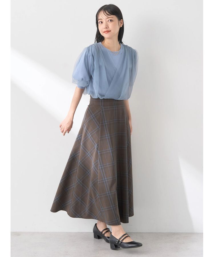 earth music&ecology「チュールドッキング半袖ニットプルオーバー」|ニット・セーター|