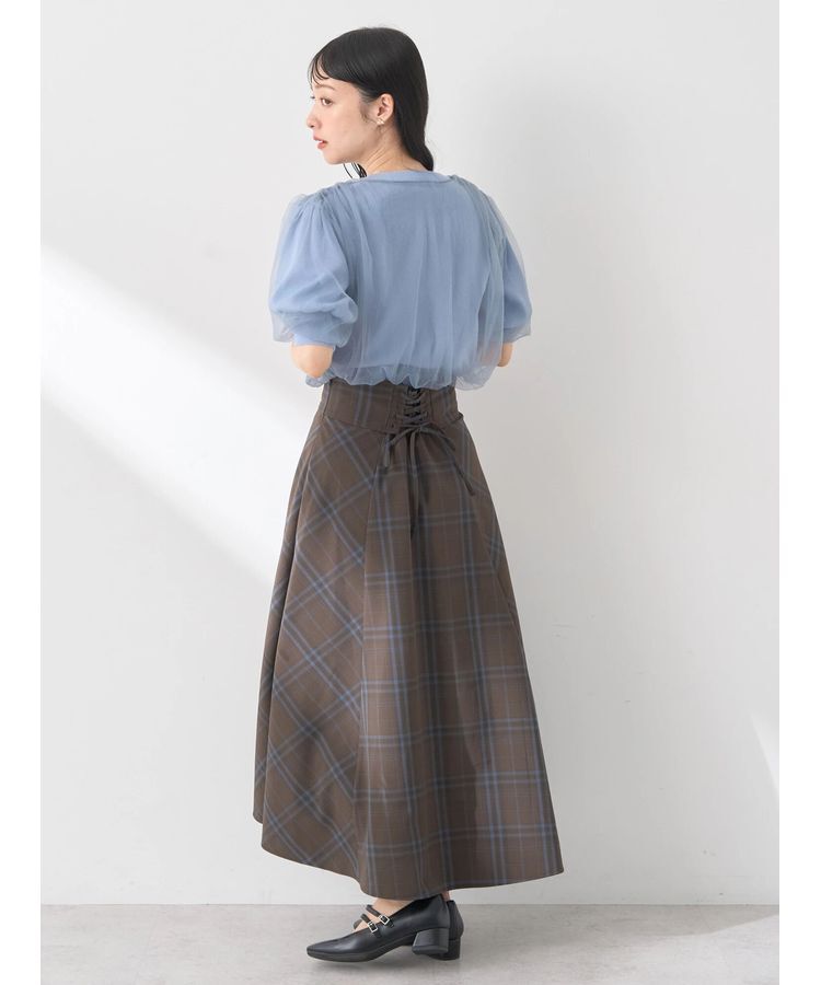 earth music&ecology「チュールドッキング半袖ニットプルオーバー」|ニット・セーター|