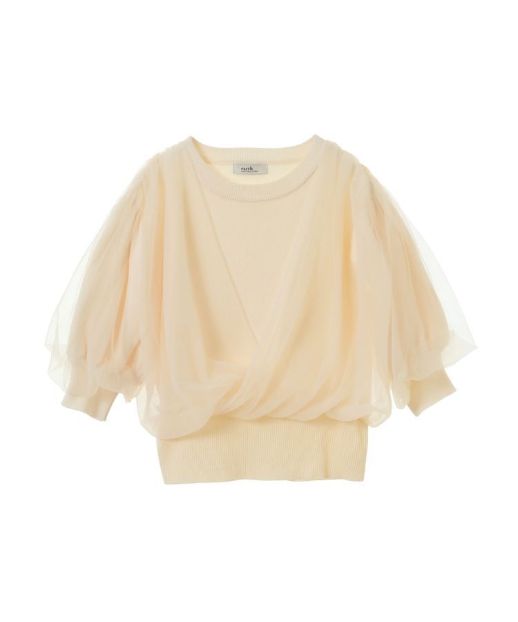earth music&ecology「チュールドッキング半袖ニットプルオーバー」|ニット・セーター|