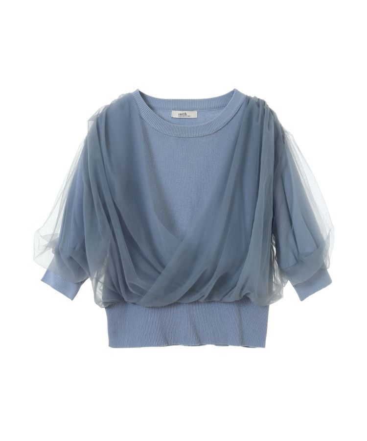 earth music&ecology「チュールドッキング半袖ニットプルオーバー」|ニット・セーター|