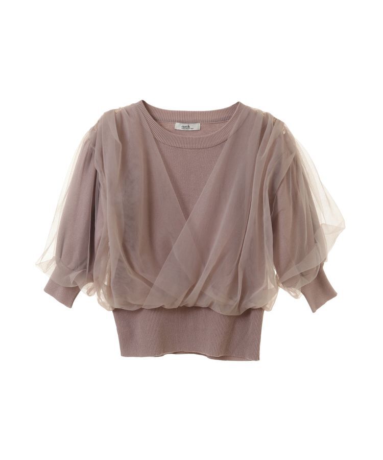 earth music&ecology「チュールドッキング半袖ニットプルオーバー」|ニット・セーター|