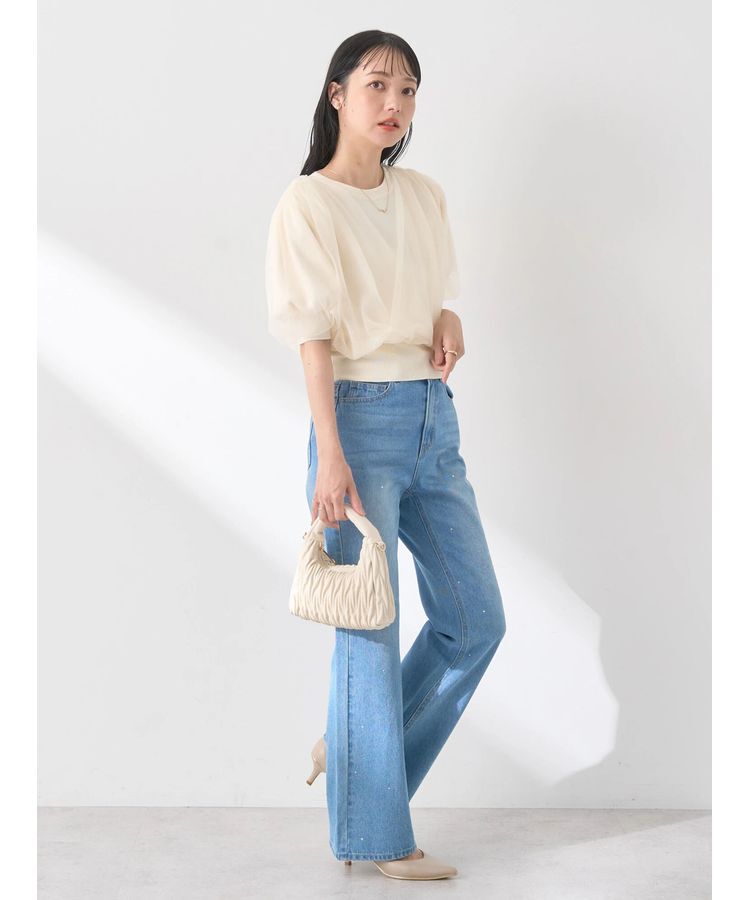 earth music&ecology「チュールドッキング半袖ニットプルオーバー」|ニット・セーター|