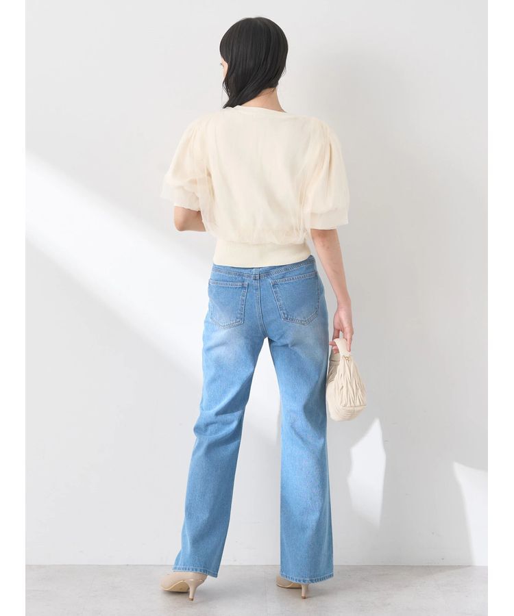 earth music&ecology「チュールドッキング半袖ニットプルオーバー」|ニット・セーター|