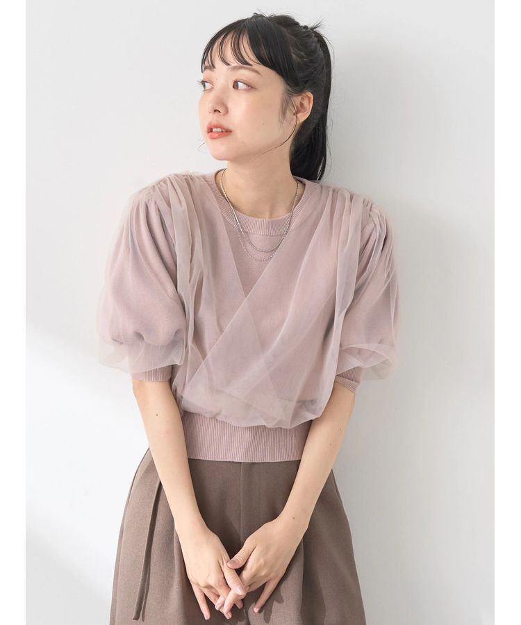 earth music&ecology「チュールドッキング半袖ニットプルオーバー」|ニット・セーター|