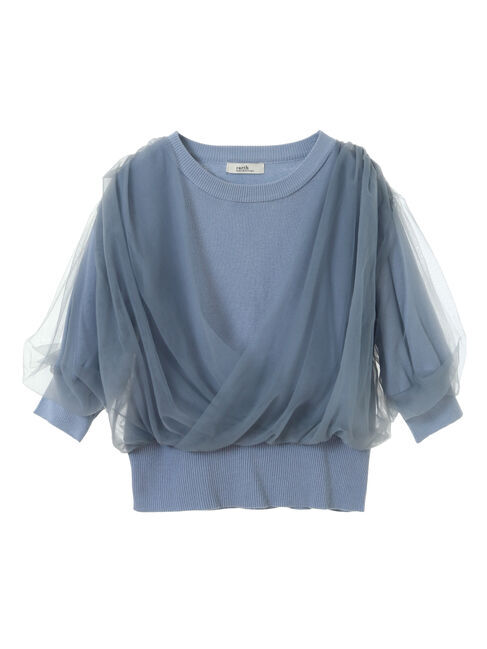 earth music&ecology「チュールドッキング半袖ニットプルオーバー」|ニット・セーター|