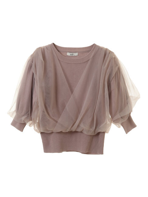 earth music&ecology「チュールドッキング半袖ニットプルオーバー」|ニット・セーター|
