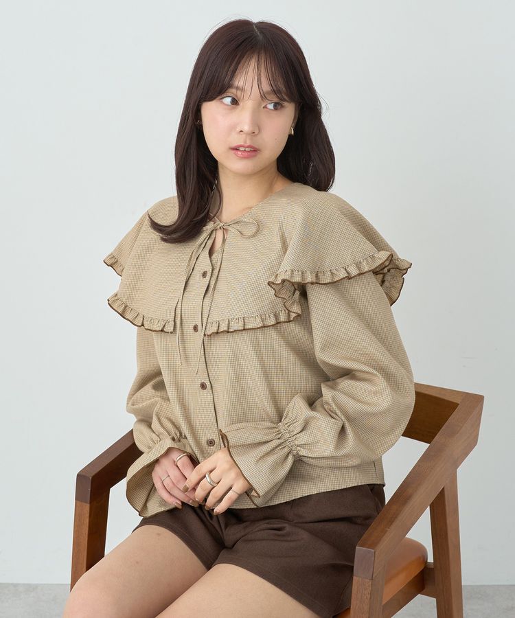 earth music&ecology「ラッフルカラーチェックブラウス」|シャツ・ブラウス|