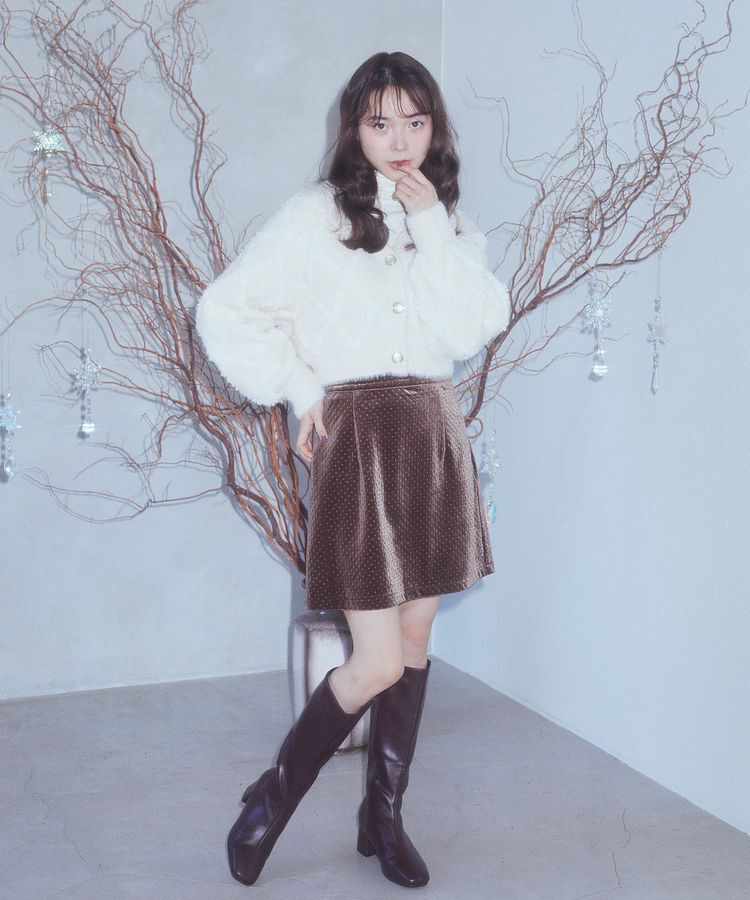 earth music&ecology「ベロアドットミニスカート」|タイト|