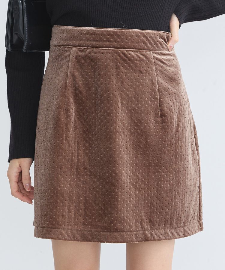 earth music&ecology「ベロアドットミニスカート」|タイト|Brown