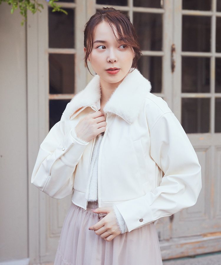 earth music&ecology「襟ファーレザーブルゾン」|ブルゾン・スタジャン|