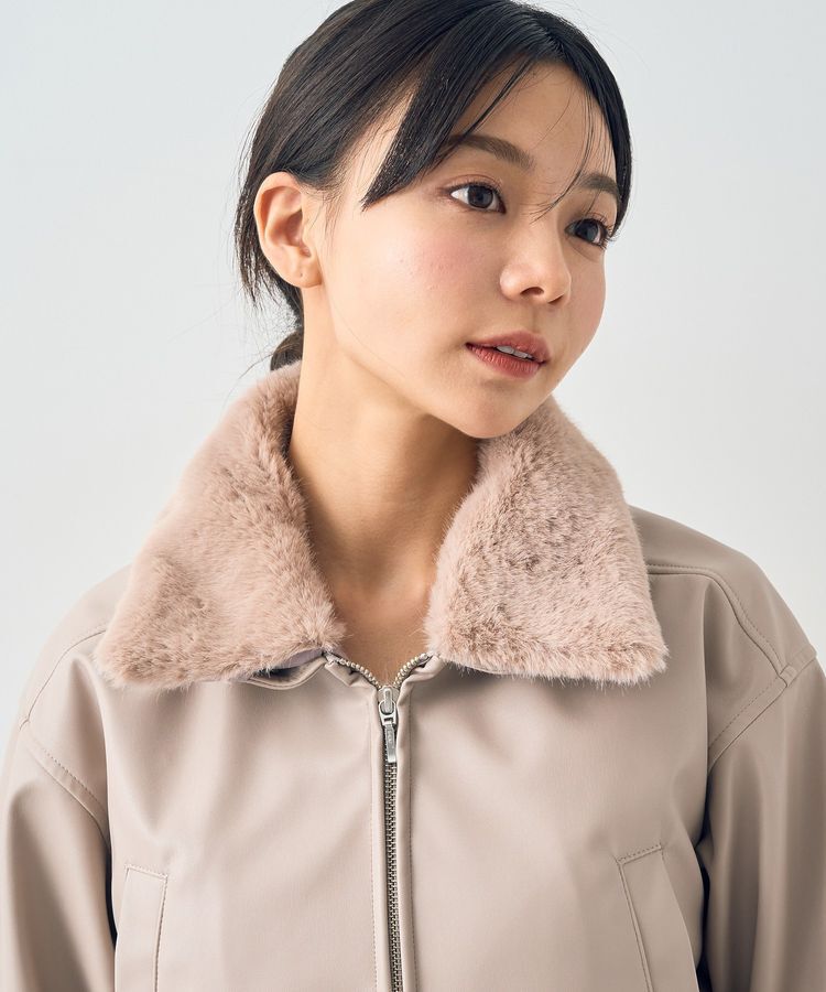 earth music&ecology「襟ファーレザーブルゾン」|ブルゾン・スタジャン|