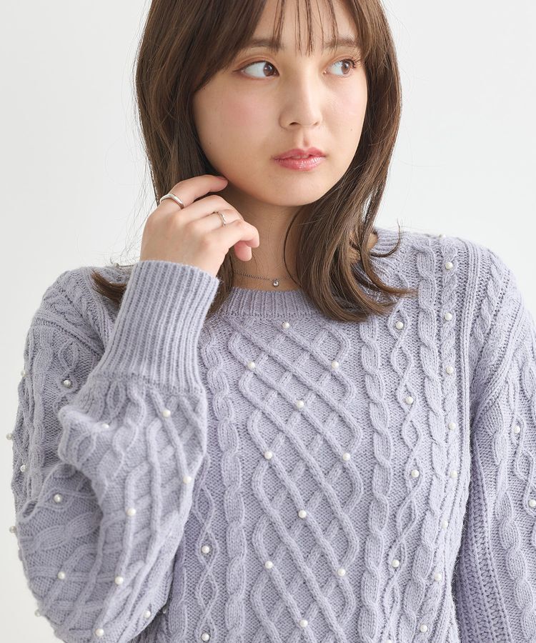 earth music&ecology「パール&ケーブルニットプルオーバー」|ニット・セーター|