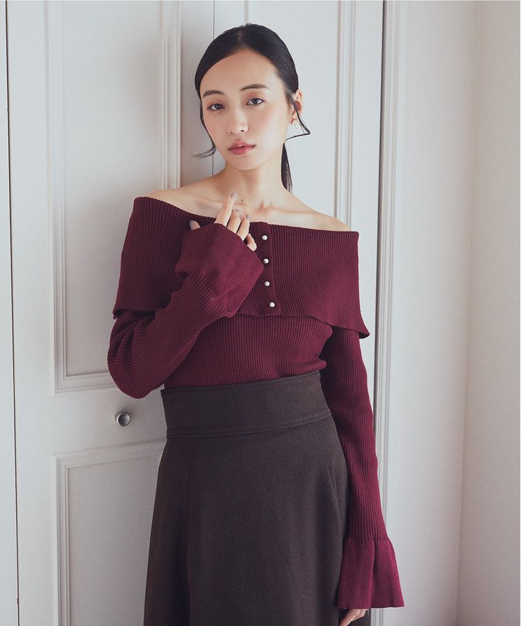 earth music&ecology「2Wayオフショルニットプルオーバー」|ニット・セーター|Red