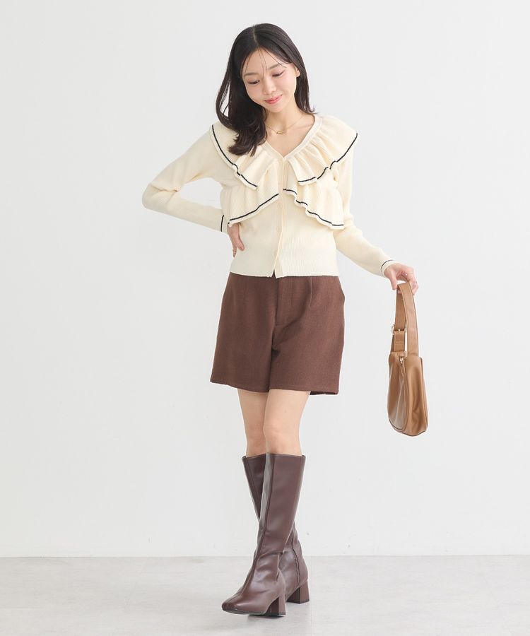 earth music&ecology「Vネックフリルニットカーディガン」|カーディガン|