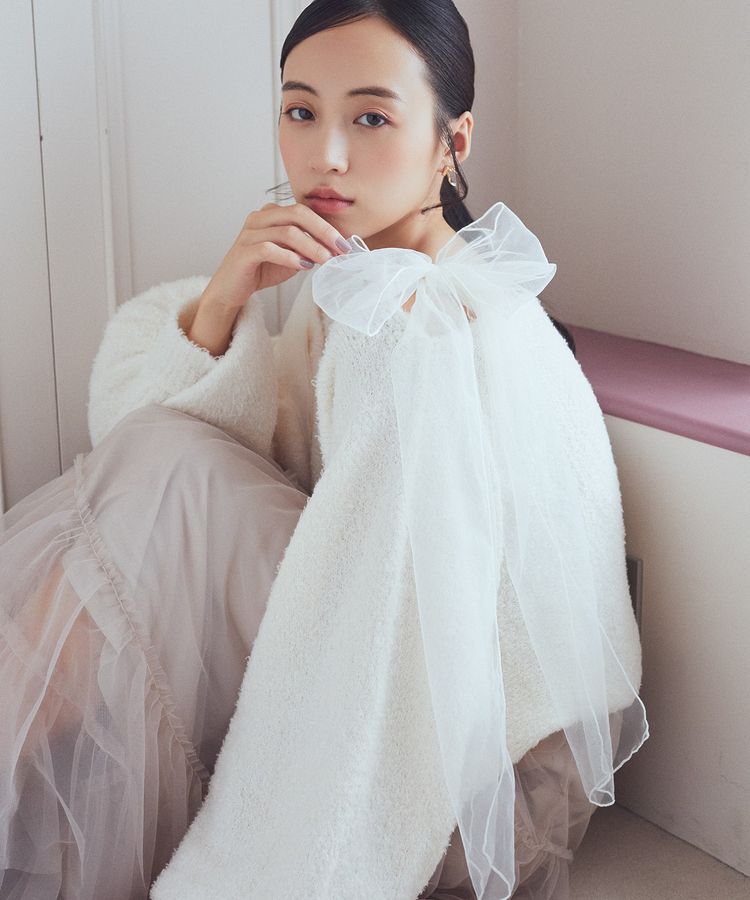 earth music&ecology「チュール肩リボンニットプルオーバー」|ニット・セーター|