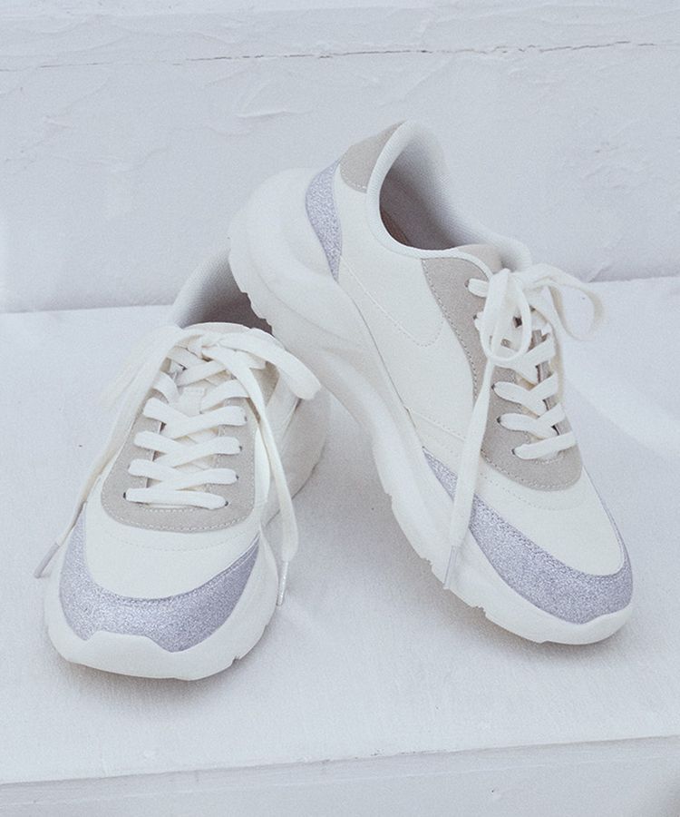 earth music&ecology「ORiental TRaffic グリッタースニーカー」|スニーカー|White