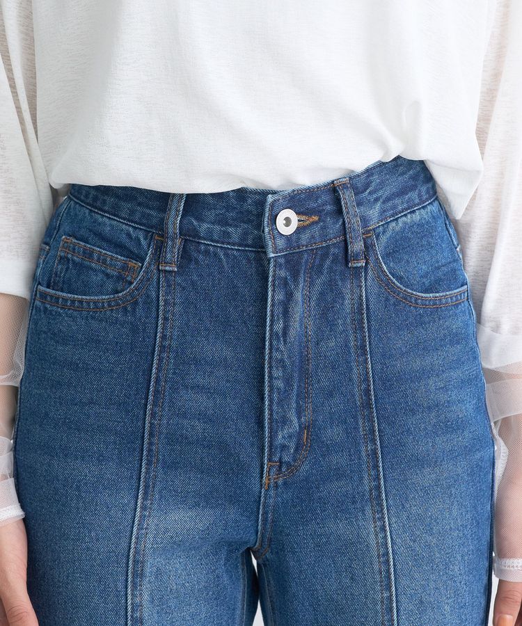 earth music&ecology「フロントシームセミフレアデニムパンツ」|デニム|