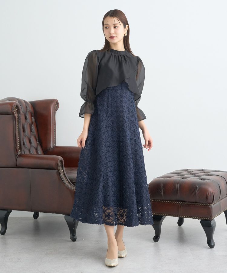 earth music&ecology「SET2点シアーブラウス＋3Dレースワンピース」|ワンピース|Black