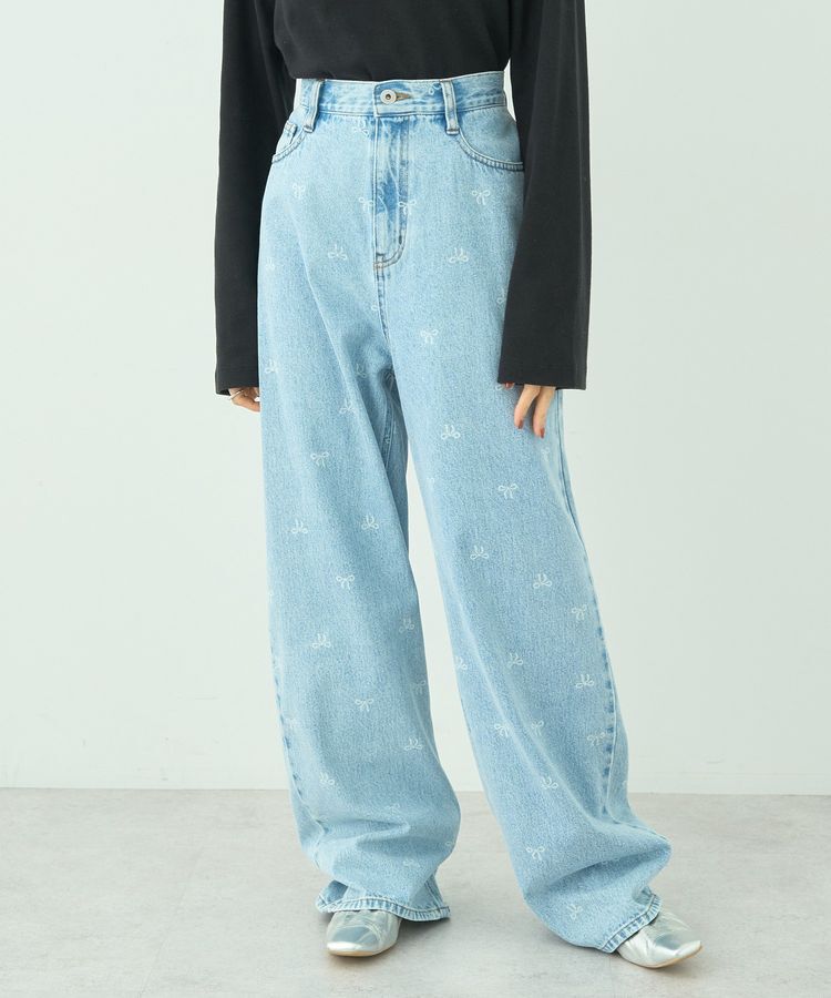 earth music&ecology「リボンプリントデニムパンツ」|デニム|