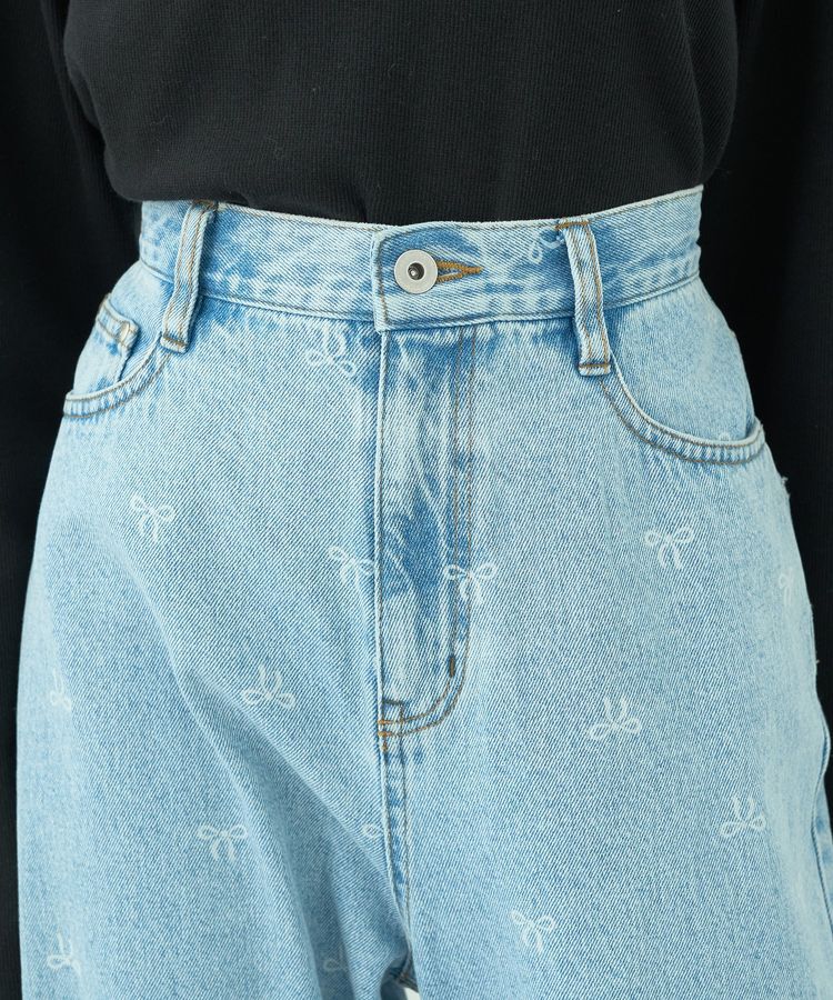 earth music&ecology「リボンプリントデニムパンツ」|デニム|