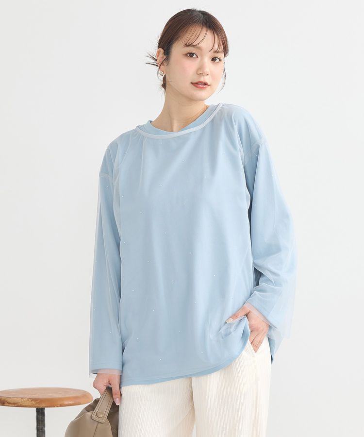 earth music&ecology「ラインストーンチュールドッキングプルオーバー」|Tシャツ・カットソー|