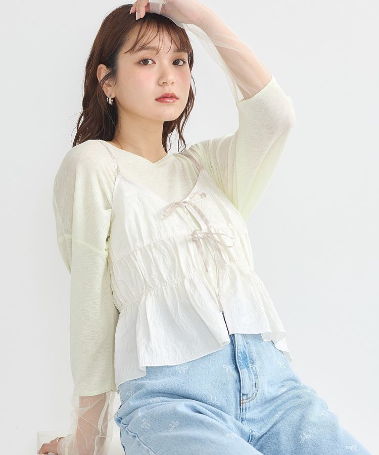 earth music&ecology「ジャガードフレアキャミブラウス」|ベスト・ジレ|White