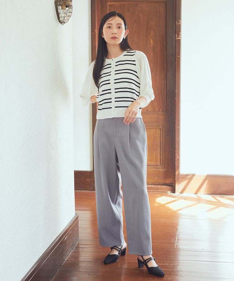 earth music&ecology「透かし編みボーダーカーディガン」|カーディガン|