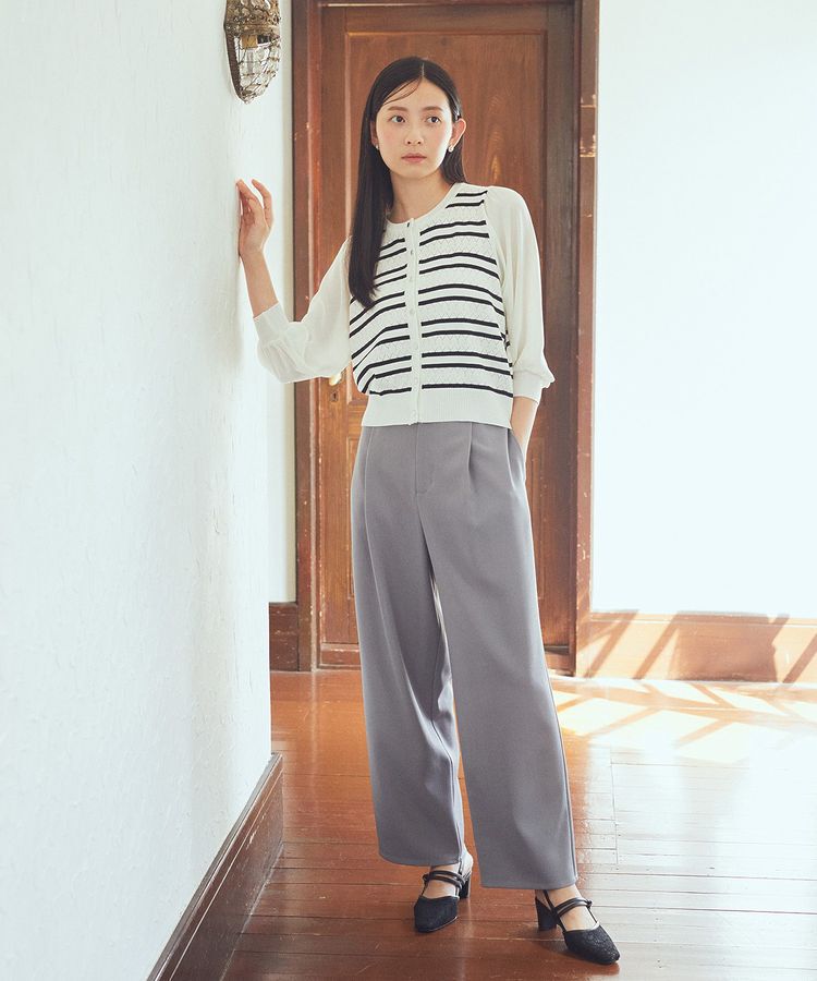 earth music&ecology「透かし編みボーダーカーディガン」|カーディガン|