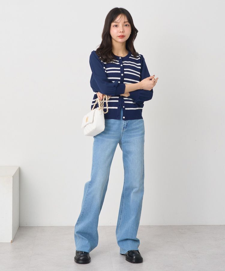 earth music&ecology「透かし編みボーダーカーディガン」|カーディガン|