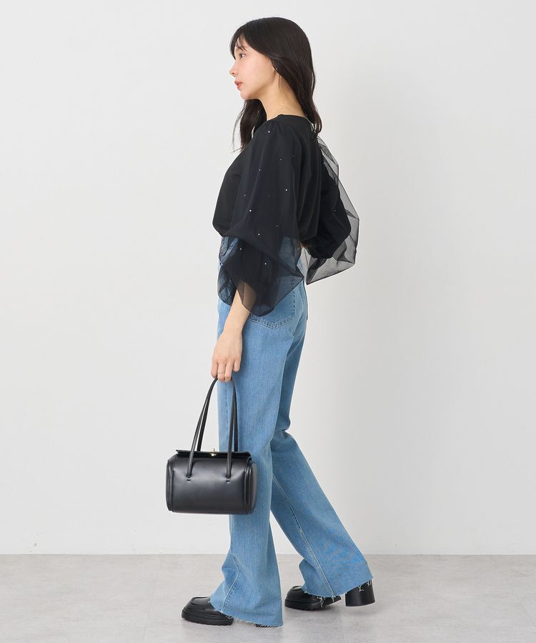 earth music&ecology「キラキラストーンパールチュールスリーブプルオーバー」|Tシャツ・カットソー|