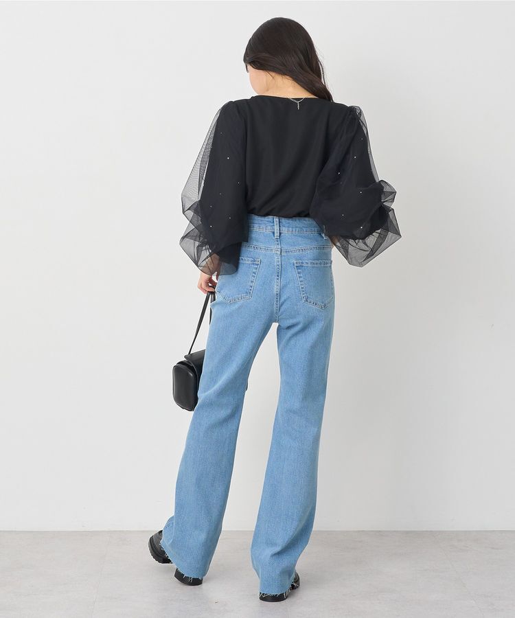 earth music&ecology「キラキラストーンパールチュールスリーブプルオーバー」|Tシャツ・カットソー|