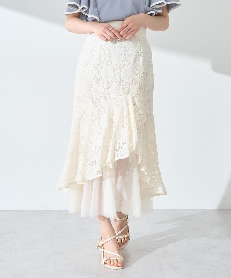 earth music&ecology「チュールレイヤードレースマーメイドスカート」|フレア|Off White