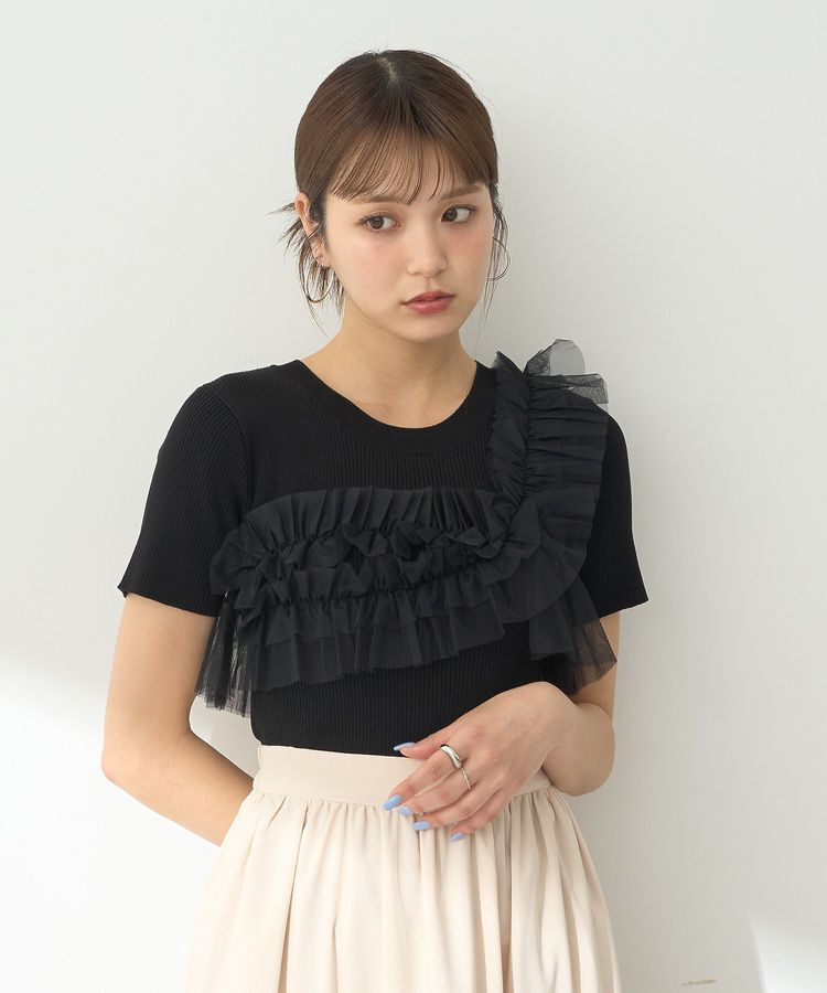 earth music&ecology「アシメチュールフリルニットプルオーバー」|ニット・セーター|